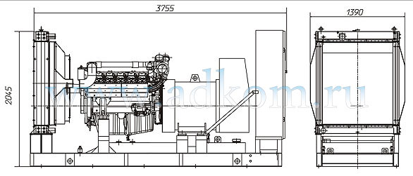Габаритный чертеж на дизельные генераторы 400 кВт с Doosan P180LE