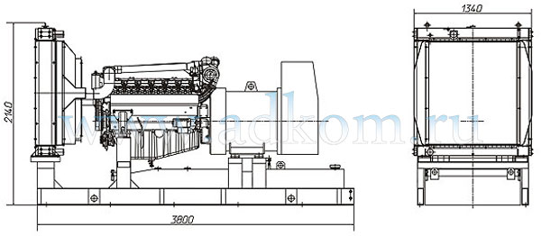 Габаритный чертеж на дизельный генератор 500 кВт с Doosan P222LE