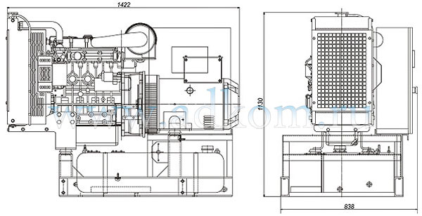 Габаритный чертеж на дизельный генератор 15 - 16 кВт 3 фазы 380 вольт