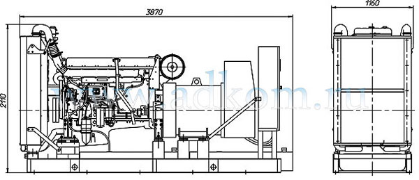Габаритный чертеж на дизель-генераторы 912 кВт с 2 x Volvo Penta TAD1642GE