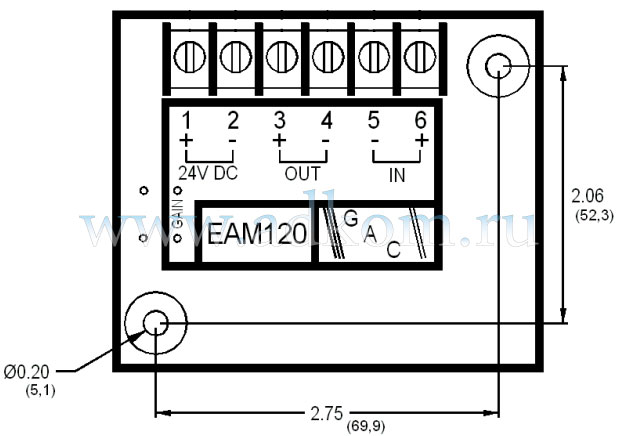Габаритный чертеж на модули сопряжения EAM-120 (GAC LSM для Woodward 2301A или Cummins QSK)